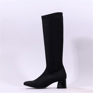 Miss Elastic Fax Block Pull On Long Boot - Black Suede